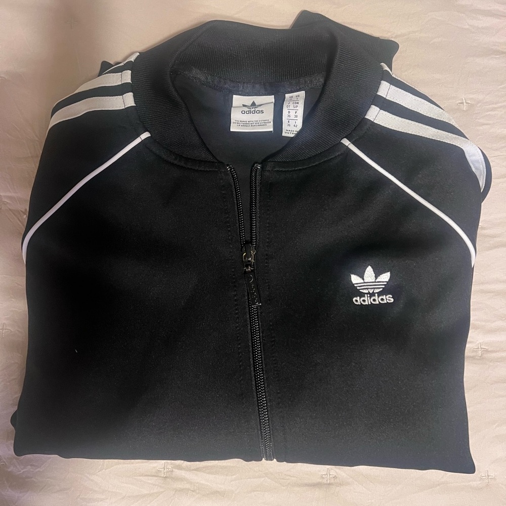 Adidas Black Jacket with White Stripes